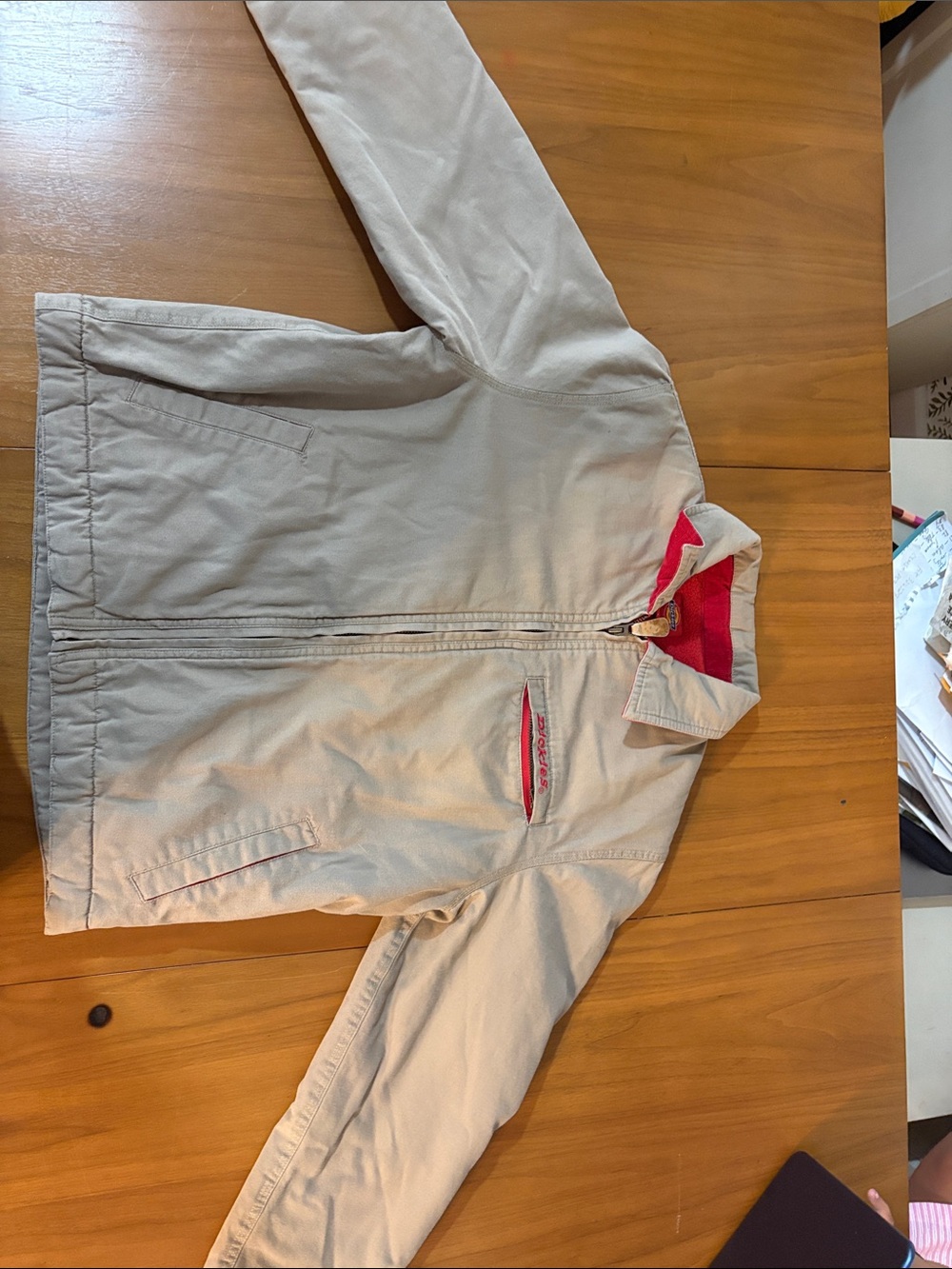 Dickies Beige Bomber Jacket with Red Lining